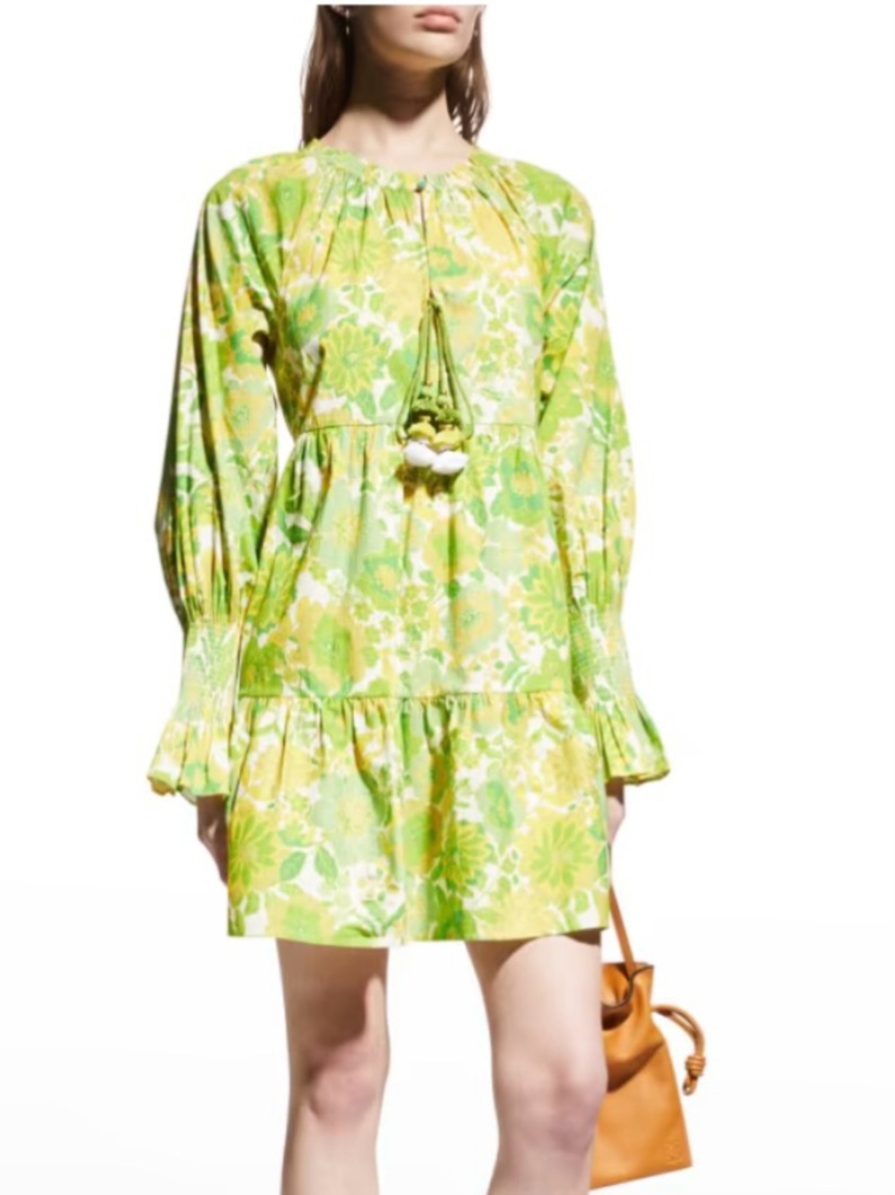 Figue Bella Tiered Mini Dress
Lime Retro Floral Tassel Boho India Size
L NWOT